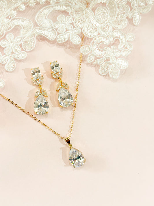 Set hojas y gota dorado