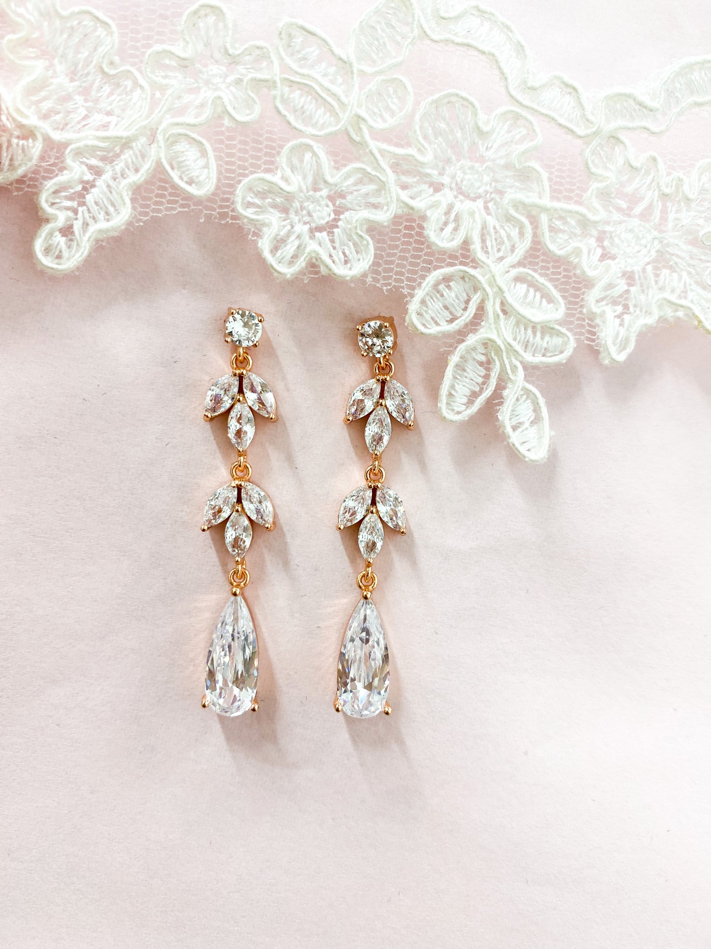 Set Rosegold hojas largas
