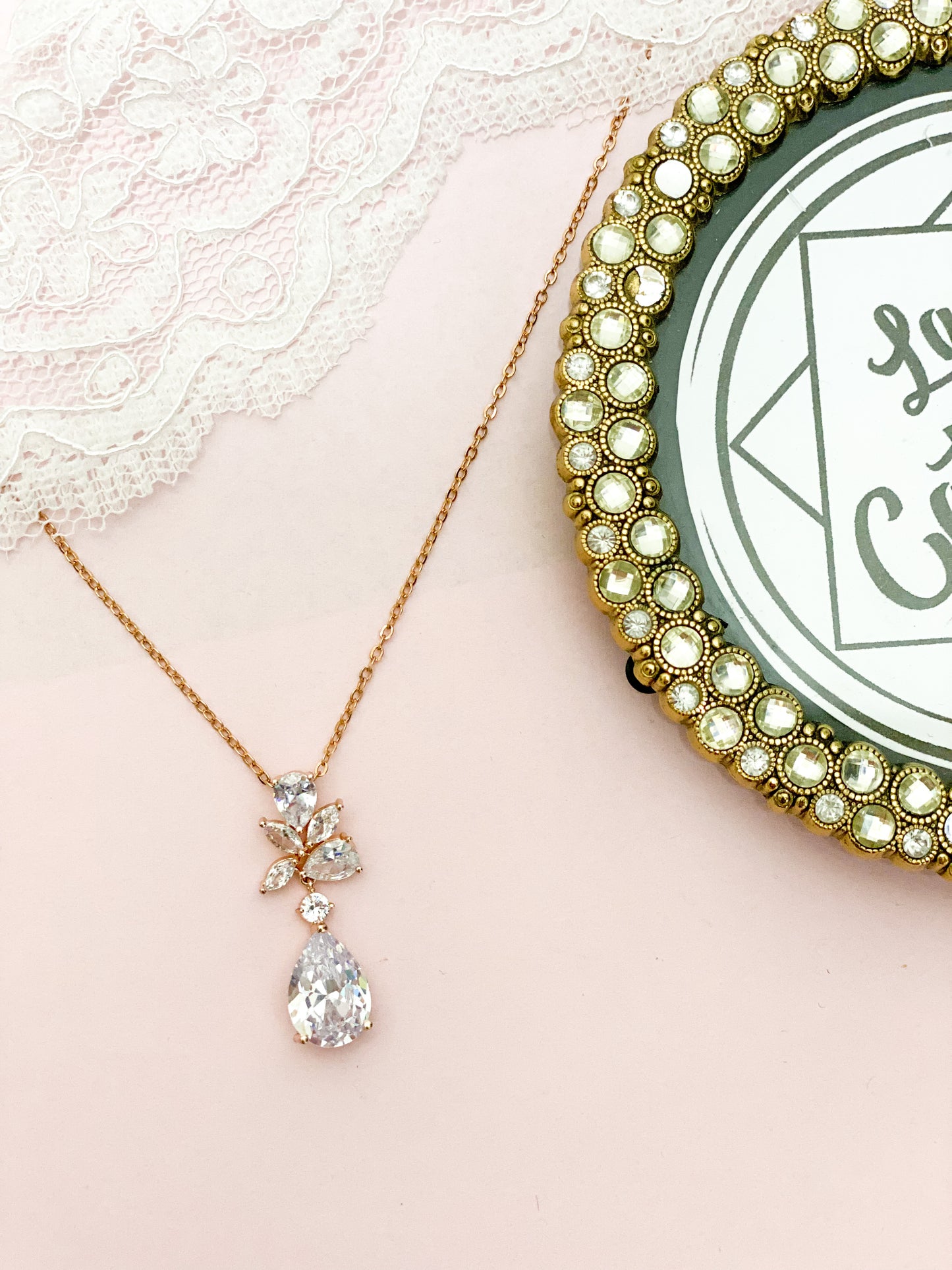 Set Rosegold Hojas con gotas