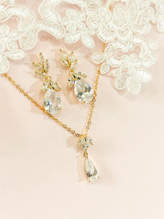 Set hojas y gota dorado