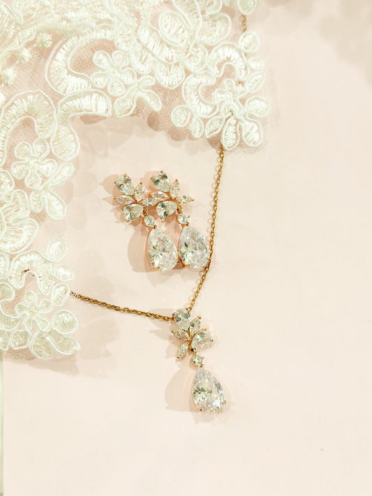 Set Rosegold Hojas con gotas