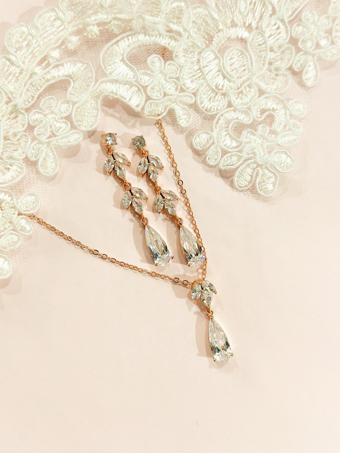 Set Rosegold hojas largas