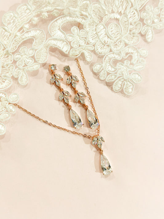 Set Rosegold hojas largas