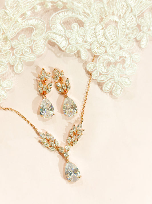 Set Rosegold hojas dobles