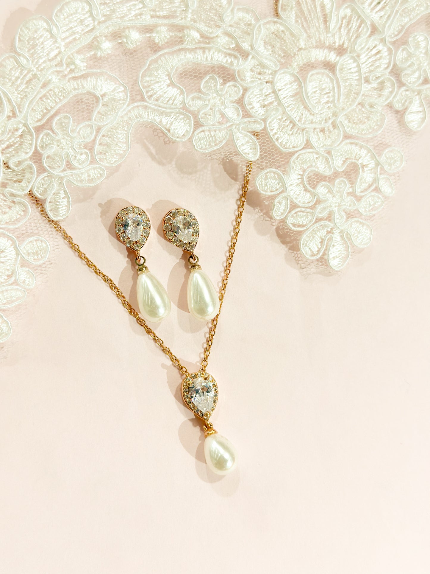 Set Rosegold perla gotas