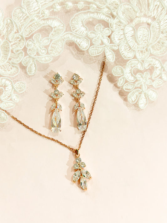 Set Rosegold hojas largas